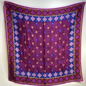 VERA NEUMANN Vintage Silk & Rayon Scarf Hand Rolled Fuchsia Purple Japan MCM 70s